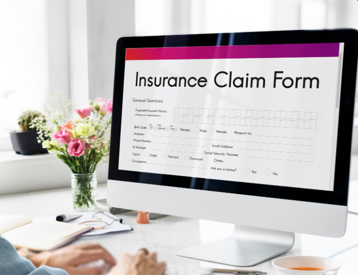 Insurance claim form on computer screen showing what to do when insurance claim is denied